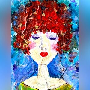 Original acrylic painting of red head, “Mabel”. Miniature